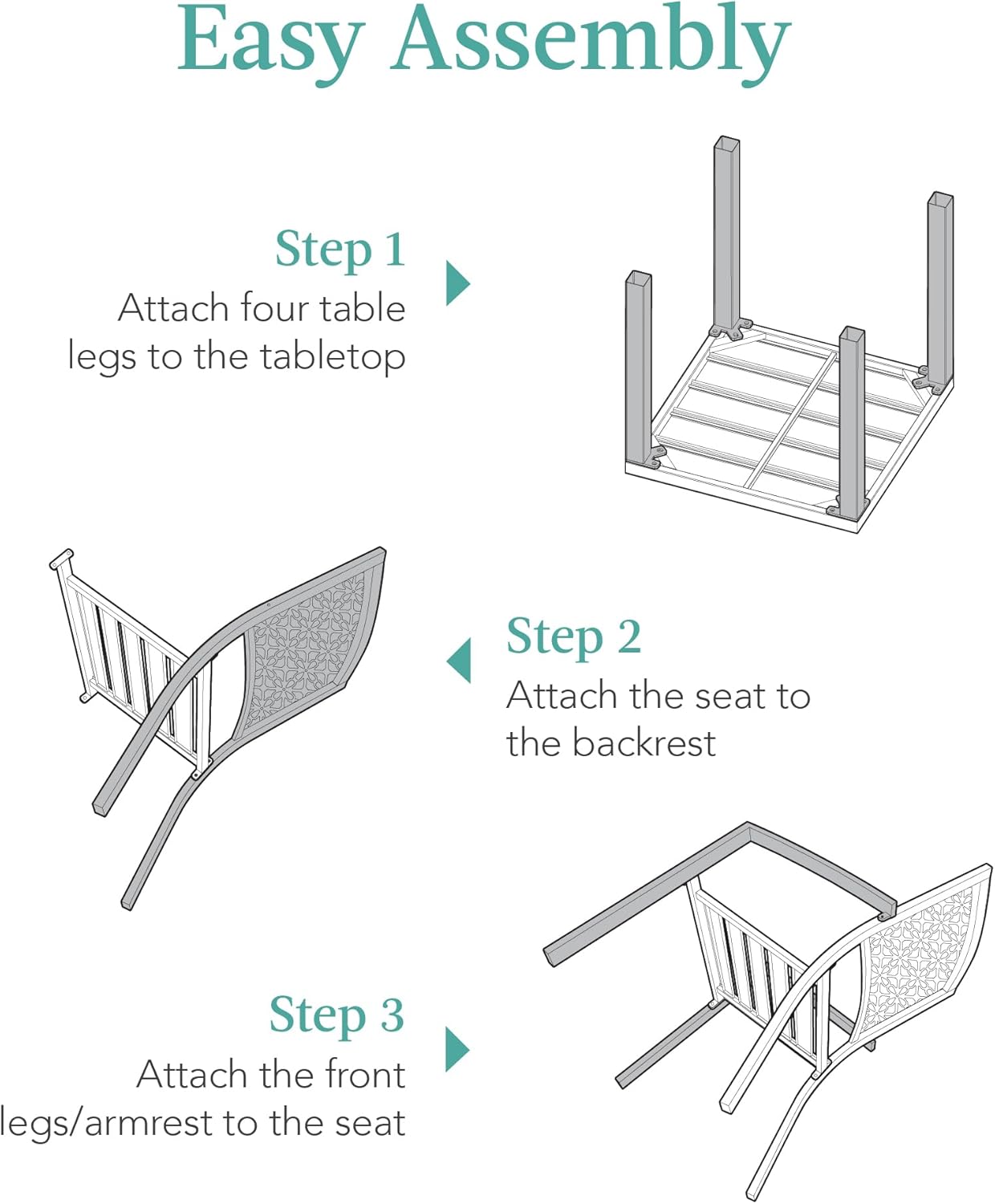 Garvee 3-Piece Outdoor Bistro Set, Modern Patio Furniture Set with Chairs and Table,for Lawn,Garden,Balcony