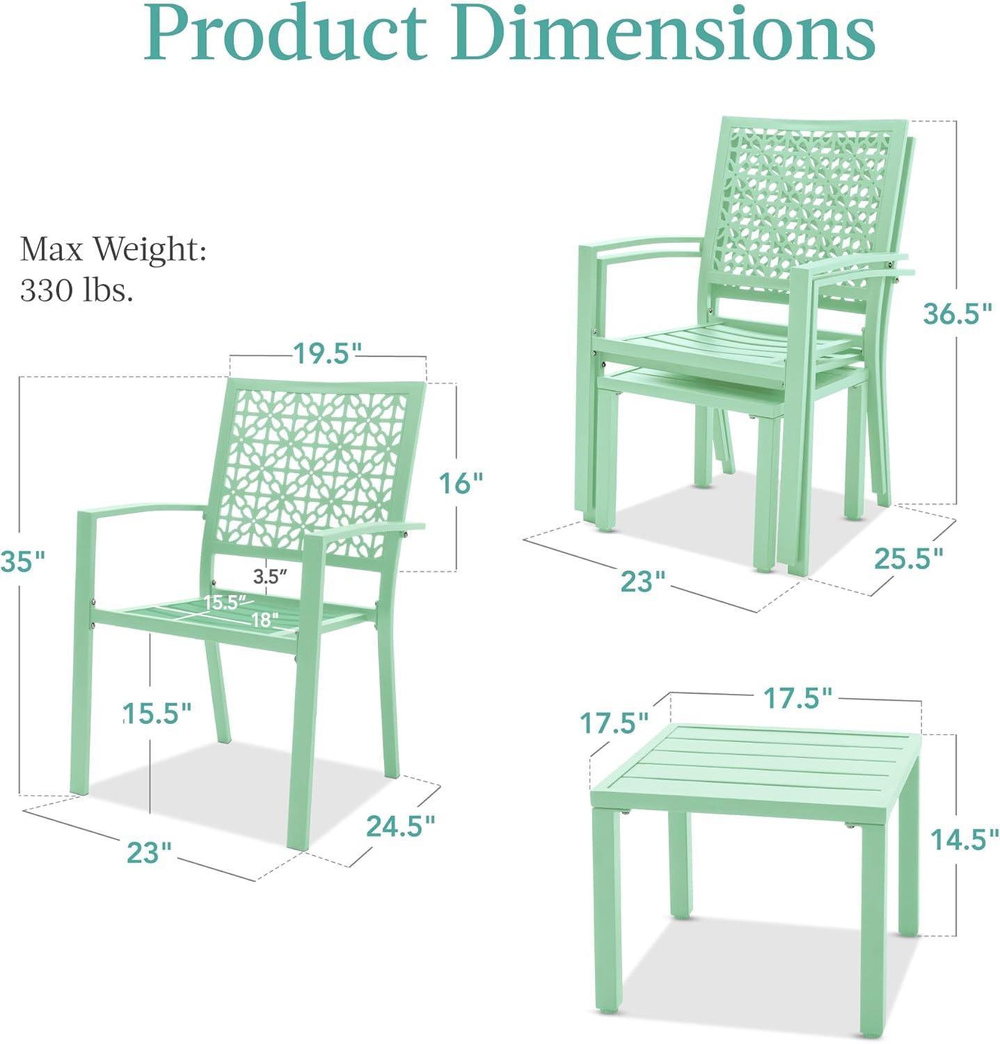 Garvee 3-Piece Outdoor Bistro Set, Modern Patio Furniture Set with Chairs and Table,for Lawn,Garden,Balcony