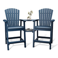 Garvee Recycled Plastic Adirondack Bar Stools (Set of 2) with Drink Tray - Outdoor Counter Height Stools for Patio, Poolside & Garden, Navy Blue