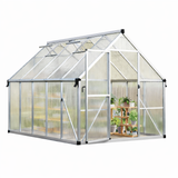 Garvee 8'X10' Silver Large Enhanced Aluminum Greenhouses Kit for Outdoors, Aluminum-Framed Polycarbonate Greenhouse, Heavy Duty Polycarbonate Greenhouse with Quick Setup Structure and Roof Vent - Silver
