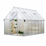 Garvee Heavy Duty 8x12 FT Polycarbonate Walk-In Greenhouse – Reinforced Aluminum Frame, Double Swing Doors, Roof Ventilation, Rain Gutter, Large Outdoor Gardening Space – Silver - Silver