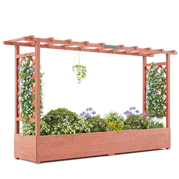 Garvee 79" × 17" × 45" Elevated Garden Bed with Arch Trellis, Wooden Planter Box with 4 Drainage Holes