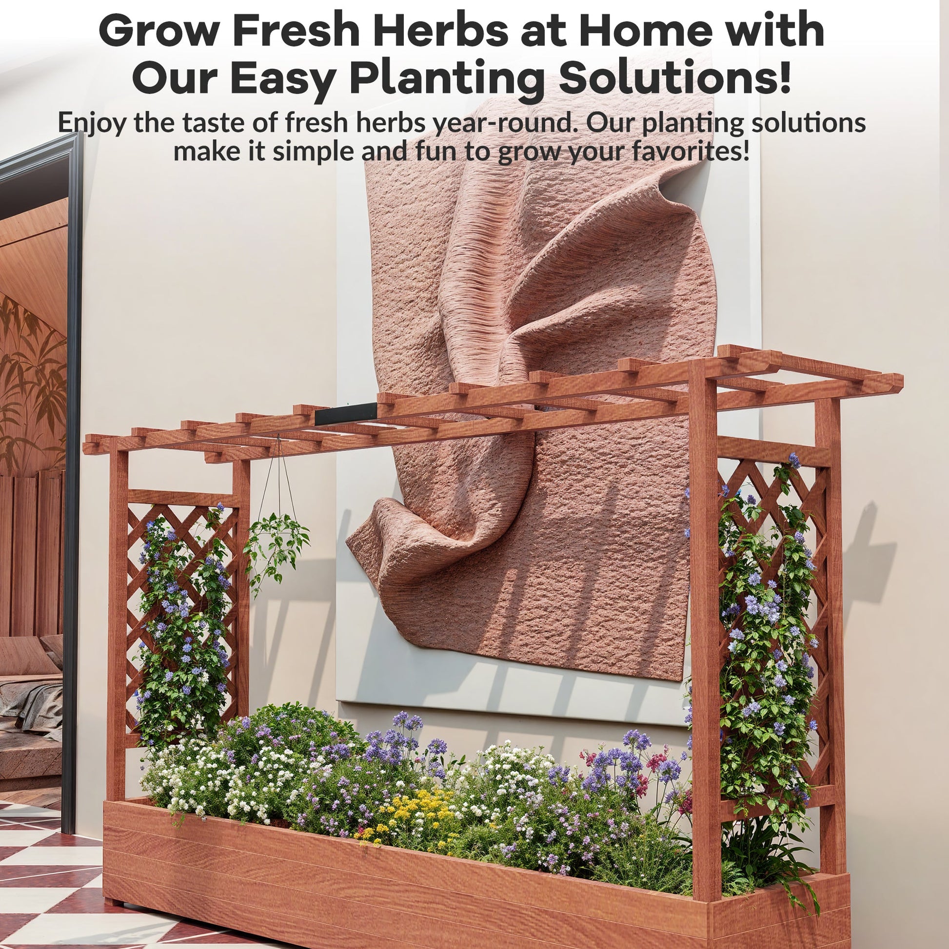 Garvee 79" × 17" × 45" Elevated Garden Bed with Arch Trellis, Wooden Planter Box with 4 Drainage Holes