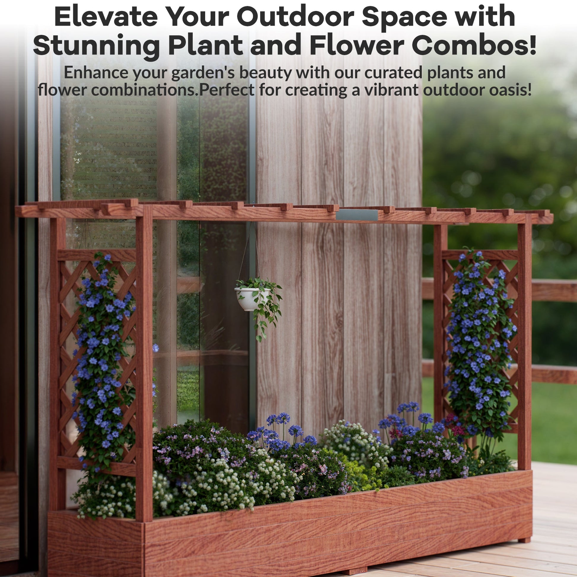 Garvee 79" × 17" × 45" Elevated Garden Bed with Arch Trellis, Wooden Planter Box with 4 Drainage Holes