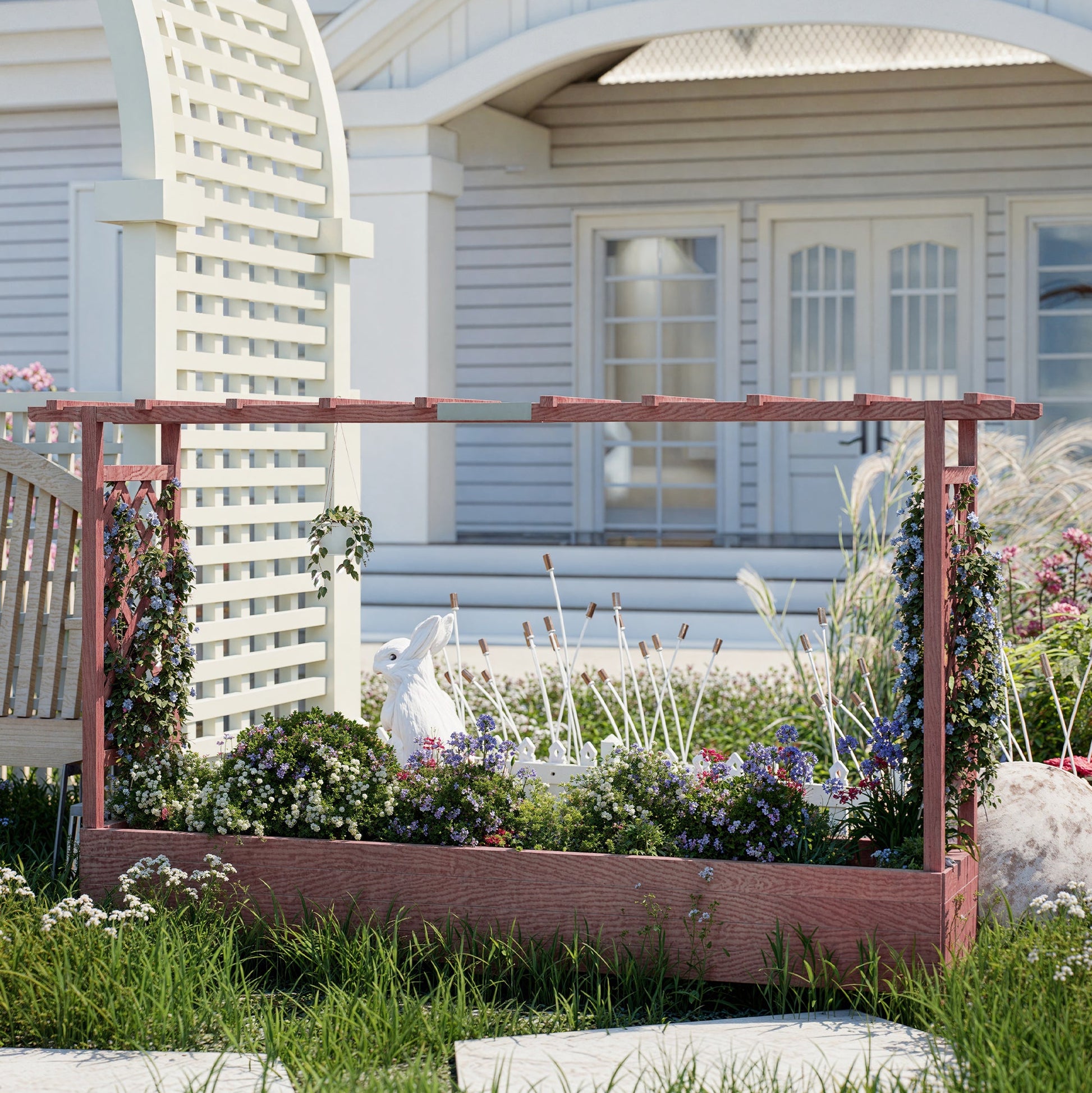 Garvee 79" × 17" × 45" Elevated Garden Bed with Arch Trellis, Wooden Planter Box with 4 Drainage Holes