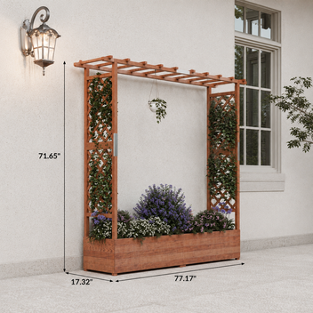 Garvee 79" × 17" × 72" Elevated Garden Bed with Arch Trellis, Wooden Planter Box with 4 Drainage Holes
