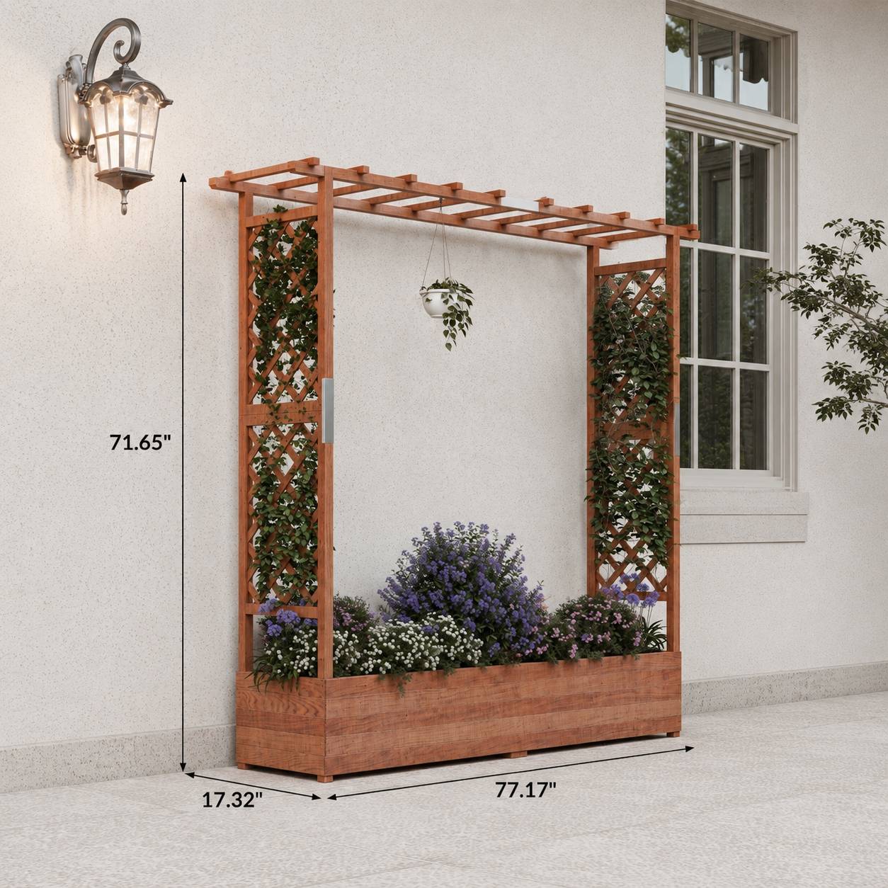 Garvee 79" × 17" × 72" Elevated Garden Bed with Arch Trellis, Wooden Planter Box with 4 Drainage Holes