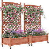 Garvee 2-Pack 29.5" × 13" × 60" Raised Garden Bed with Trellis, Wood Planter Box with Wheels & Drainage Holes - Brown
