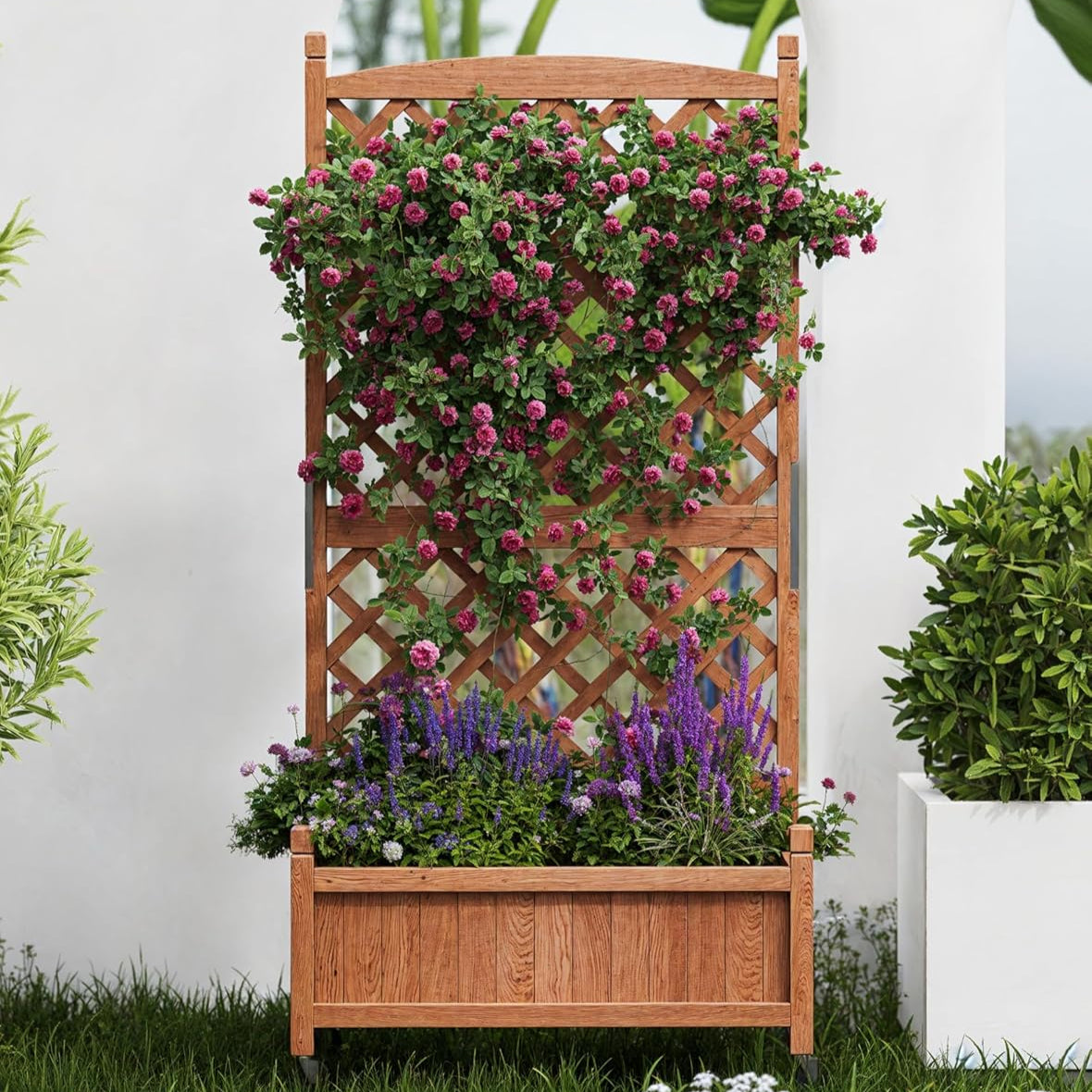 Garvee 2-Pack 29.5" × 13" × 60" Raised Garden Bed with Trellis, Wood Planter Box with Wheels & Drainage Holes