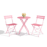 Garvee 3-Piece Folding Patio Bistro Set, Powder-Coated Metal Table and 2 Chairs for Balcony, Porch, Garden, Small Outdoor Spaces,Pink - Pink