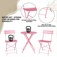 Garvee 3-Piece Folding Patio Bistro Set, Powder-Coated Metal Table and 2 Chairs for Balcony, Porch, Garden, Small Outdoor Spaces,Pink