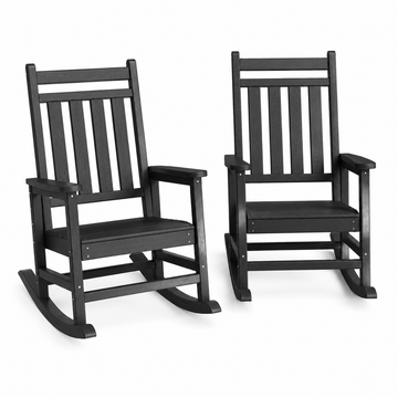 Garvee Outdoor HDPE Rocking Chairs Set of 2, High Back Adirondack Patio Rockers for Porch, Black