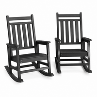 Garvee Outdoor HDPE Rocking Chairs Set of 2, High Back Adirondack Patio Rockers for Porch, Black