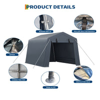 Garvee Portable Outdoor Storage Shed 6x6 FT with Dual Roll-Up Zipper Doors & Vents, 240G Heavy-Duty Waterproof PE Tarp, UV-Resistant Steel Frame, Gray, Motorcycle & Tool Shelter
