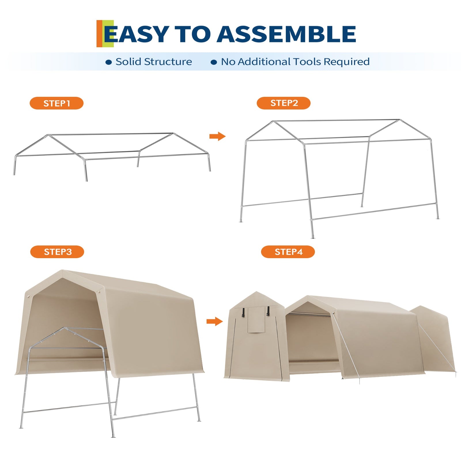 Garvee 6x6 FT Portable Outdoor Storage Shed with Dual Roll-Up Doors & Vents, 240G Waterproof PE Tarp, UV-Resistant Steel Frame, Heavy-Duty Shelter for Motorcycle & Tools