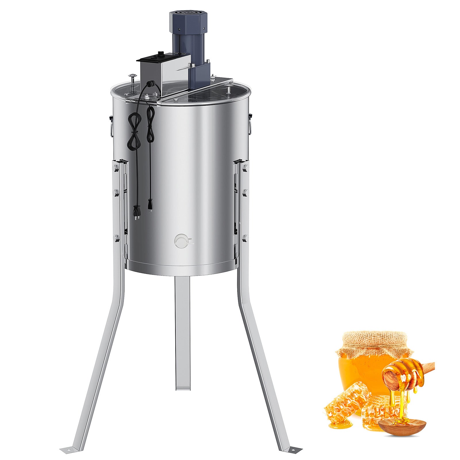 Garvee Upgraded 4 Frame Electric Honey Extractor with Side Handles, 140W Motor & Variable Speed 1300 RPM, Stainless Steel Beekeeping Equipment with Safety Auto-Stop Lid