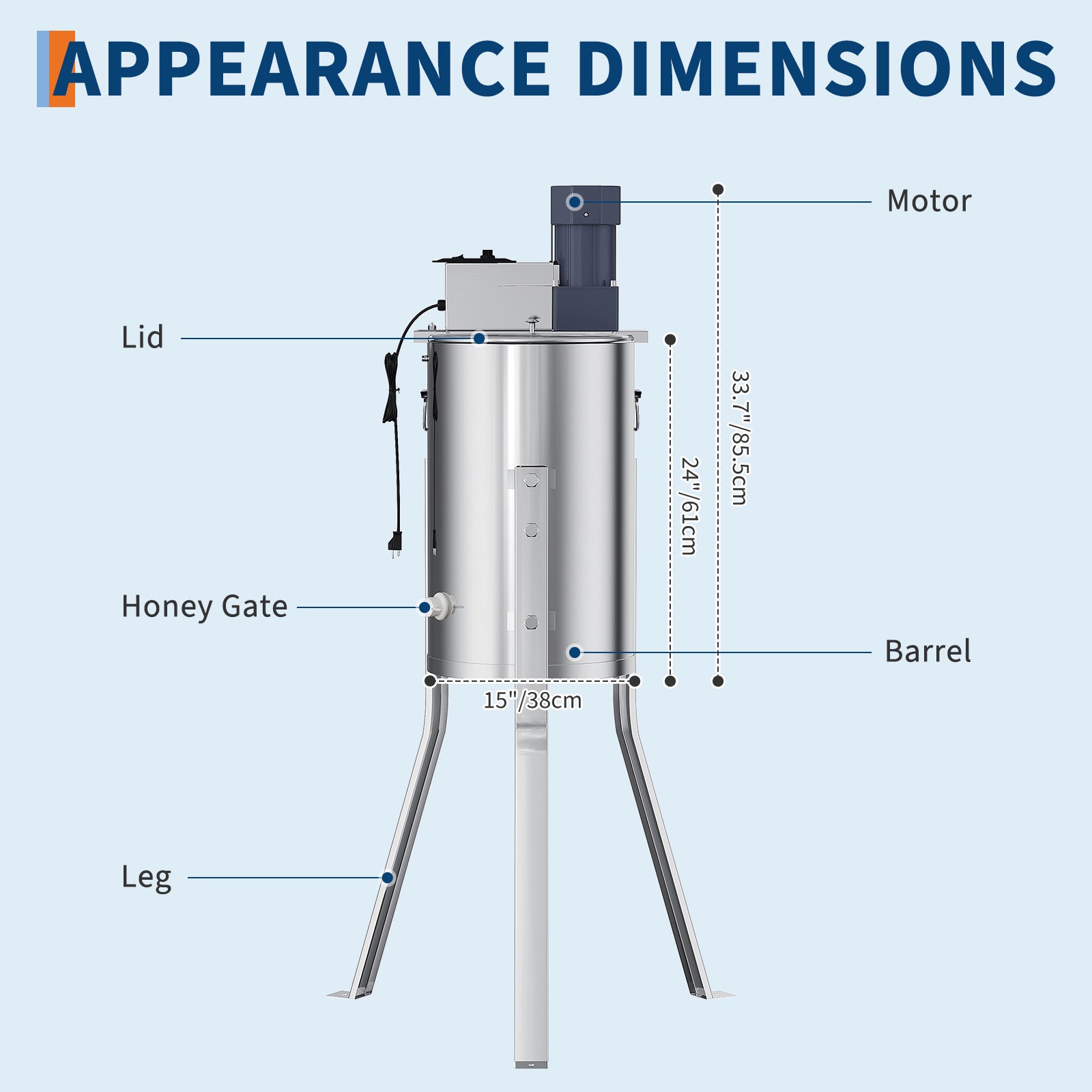 Garvee Upgraded 2/4 Frame Electric Honey Extractor with Side Handles, 140W Motor & Variable Speed 1300 RPM, Stainless Steel Beekeeping Equipment with Safety Auto-Stop Lid
