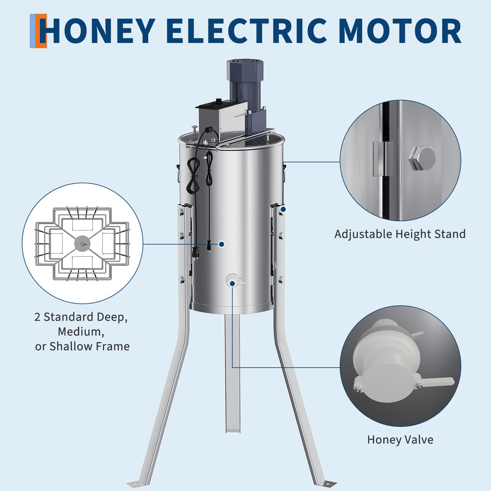 Garvee Upgraded 2/4 Frame Electric Honey Extractor with Side Handles, 140W Motor & Variable Speed 1300 RPM, Stainless Steel Beekeeping Equipment with Safety Auto-Stop Lid