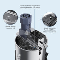 Garvee Upgraded 2/4 Frame Electric Honey Extractor with Side Handles, 140W Motor & Variable Speed 1300 RPM, Stainless Steel Beekeeping Equipment with Safety Auto-Stop Lid