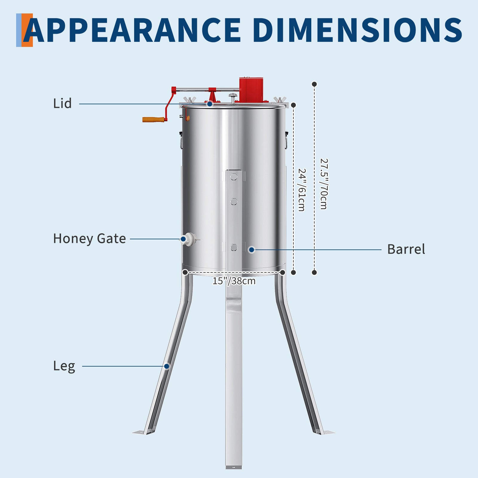 Garvee Upgraded 2/4 Frame Manual Honey Extractor with Side Handles, Food-Grade Stainless Steel Beekeeping Extractor with Adjustable Stand