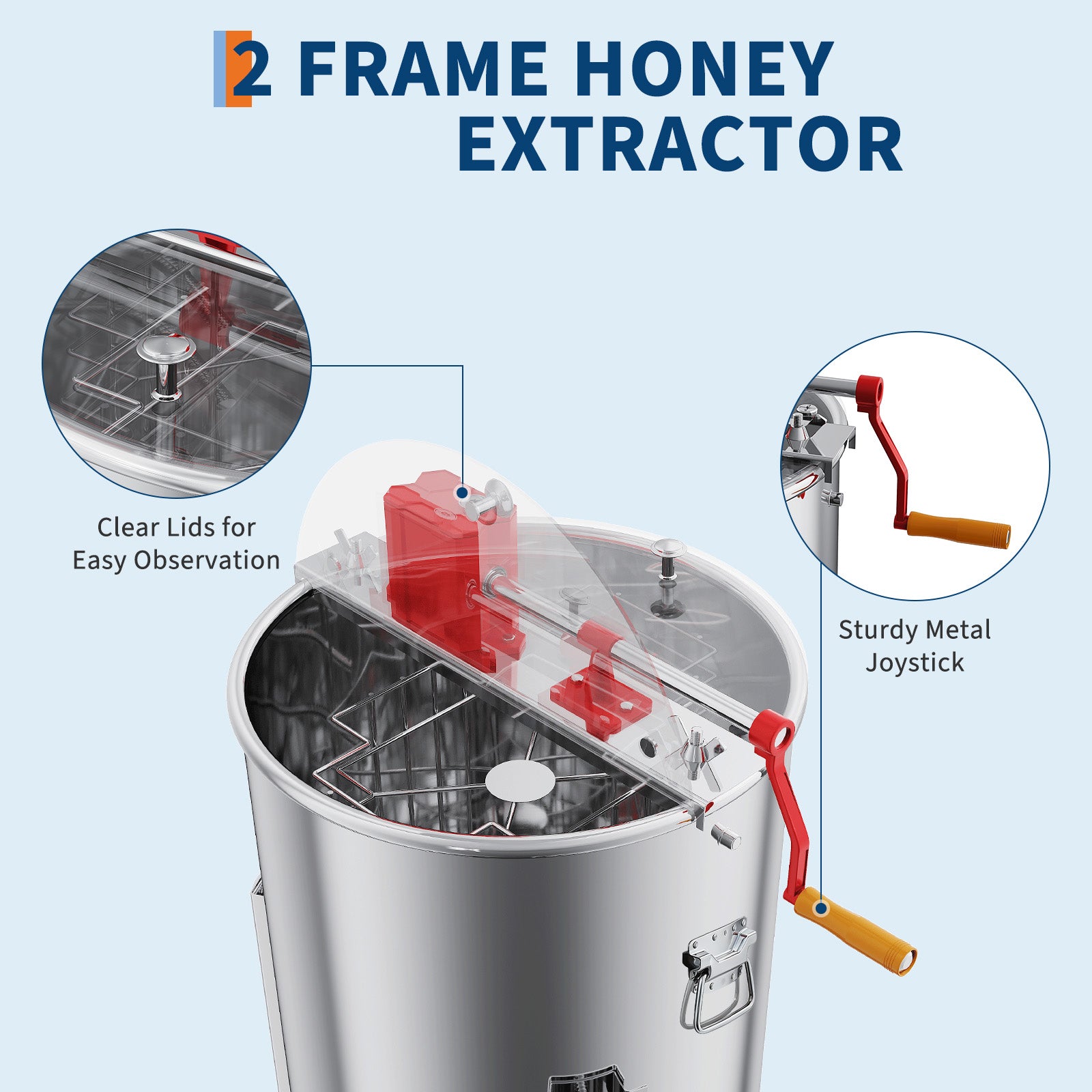 Garvee Upgraded 2/4 Frame Manual Honey Extractor with Side Handles, Food-Grade Stainless Steel Beekeeping Extractor with Adjustable Stand