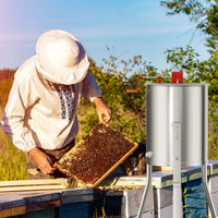 Garvee Upgraded Manual 4/8 Frame Honey Extractor with Side Handles, Food-Grade Stainless Steel Beekeeping Extractor with Adjustable Stand and Clear Lid