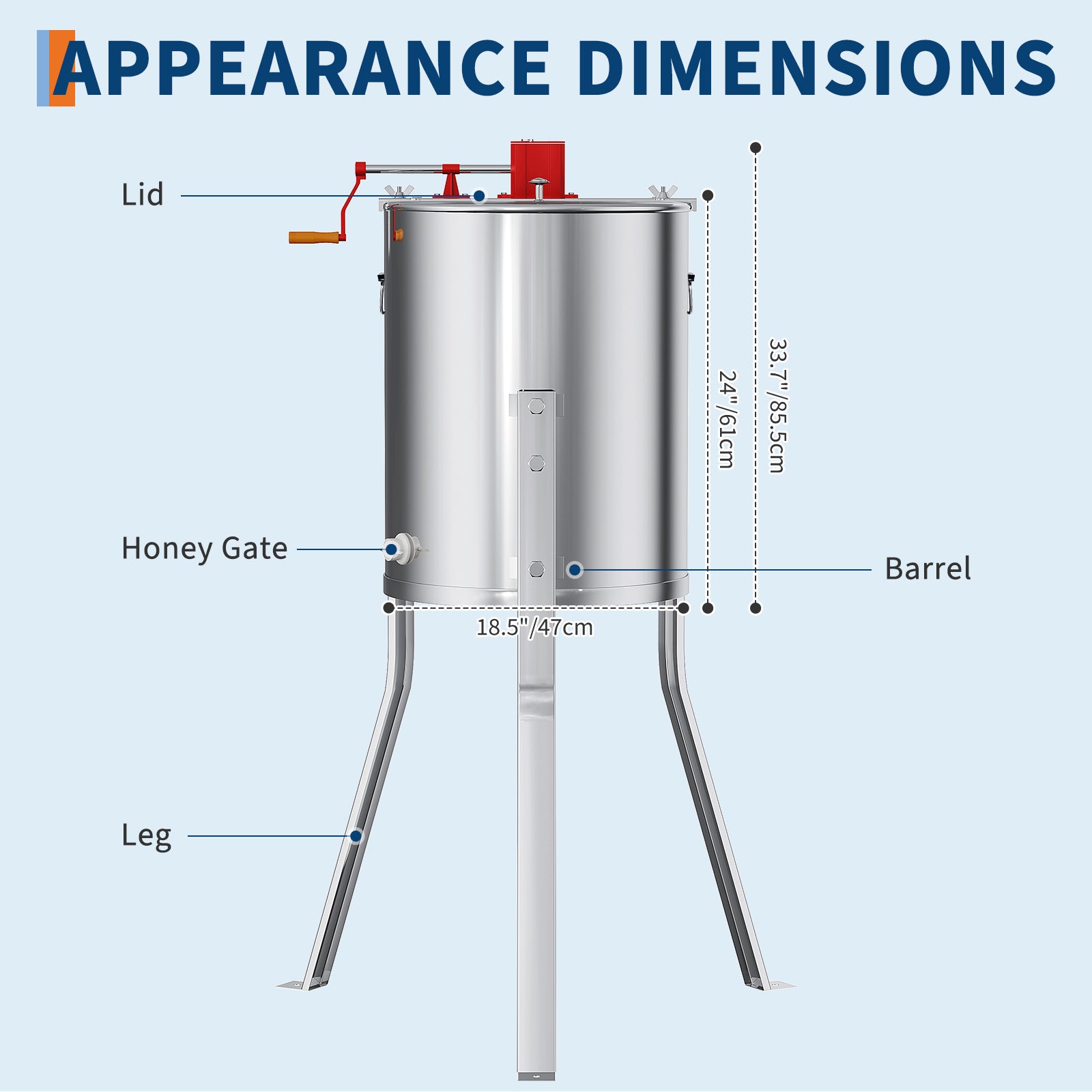 Garvee Upgraded Manual 4/8 Frame Honey Extractor with Side Handles, Food-Grade Stainless Steel Beekeeping Extractor with Adjustable Stand and Clear Lid