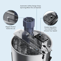Garvee Upgraded 4/8 Frame Electric Honey Extractor with Side Handles, 140W Motor & Variable Speed 1300 RPM, Stainless Steel Beekeeping Equipment with Safety Auto-Stop Lid