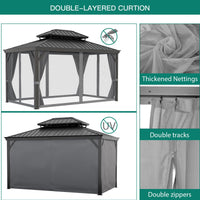 Garvee 12' x 18' Hardtop Gazebo, Double Roof Metal Gazebo with Curtains & Netting, Heavy-Duty Steel Frame Outdoor Pavilion for Patio, Deck, Backyard & Lawn, Gray