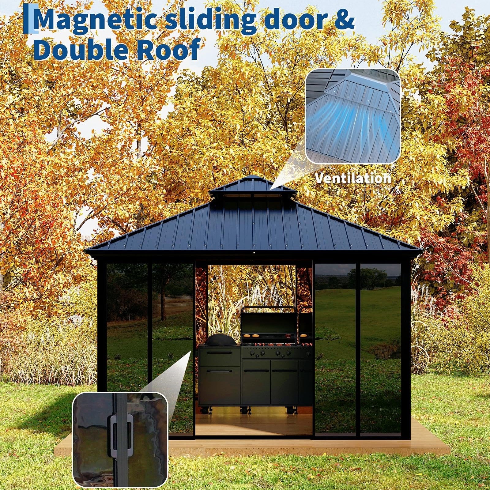 Garvee 12' x 12' Hardtop Gazebo Sunroom, Enclosed Gazebo with Sliding Doors & Screens, All-Aluminum Frame Outdoor Room for Patio, Backyard & Deck