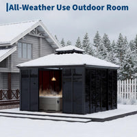 Garvee 12' x 12' Hardtop Gazebo Sunroom, Enclosed Gazebo with Sliding Doors & Screens, All-Aluminum Frame Outdoor Room for Patio, Backyard & Deck