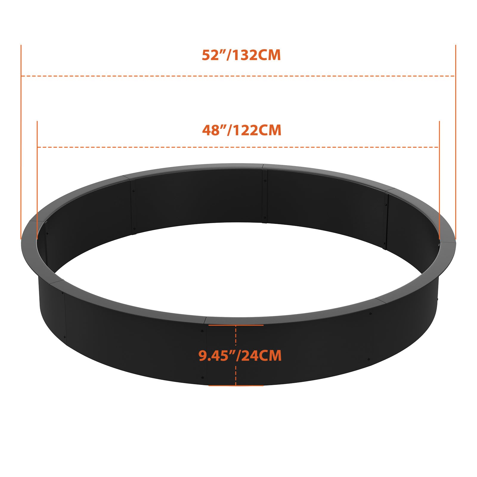 Garvee 48-Inch Smokeless Fire Pit Ring, Easy Install Iron Panels, Rust-Proof Painted Steel, Freestanding or In-Ground Use, Outdoor Camping