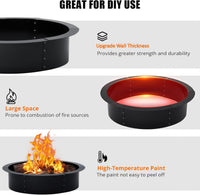 Garvee 48-Inch Smokeless Fire Pit Ring, Easy Install Iron Panels, Rust-Proof Painted Steel, Freestanding or In-Ground Use, Outdoor Camping