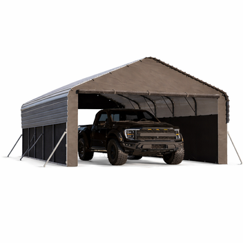 Garvee 12'X24'X9' Enclosed Oversized Metal Carport, Steel Heavy Duty Carport for All-Weather, Permanent Shelter for Full-Size Pickup Trucks, Boats, and Tractors