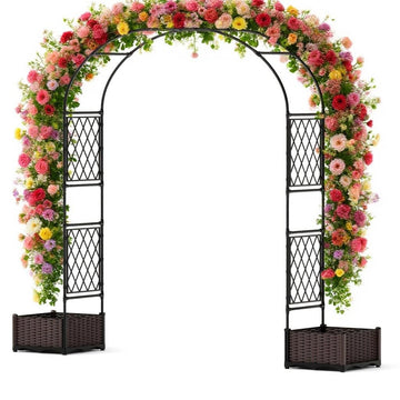 Garvee 78.7" Garden Arbor with 2 Planter Boxes, PE Coated Metal Garden Arch Trellis for Climbing Plants, Decorative Archway Wedding Arch Frame, Weather-Resistant Arbor Trellis for Lawn Backyard Yard