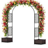 Garvee 78.7" Garden Arbor with 2 Planter Boxes, PE Coated Metal Garden Arch Trellis for Climbing Plants, Decorative Archway Wedding Arch Frame, Weather-Resistant Arbor Trellis for Lawn Backyard Yard