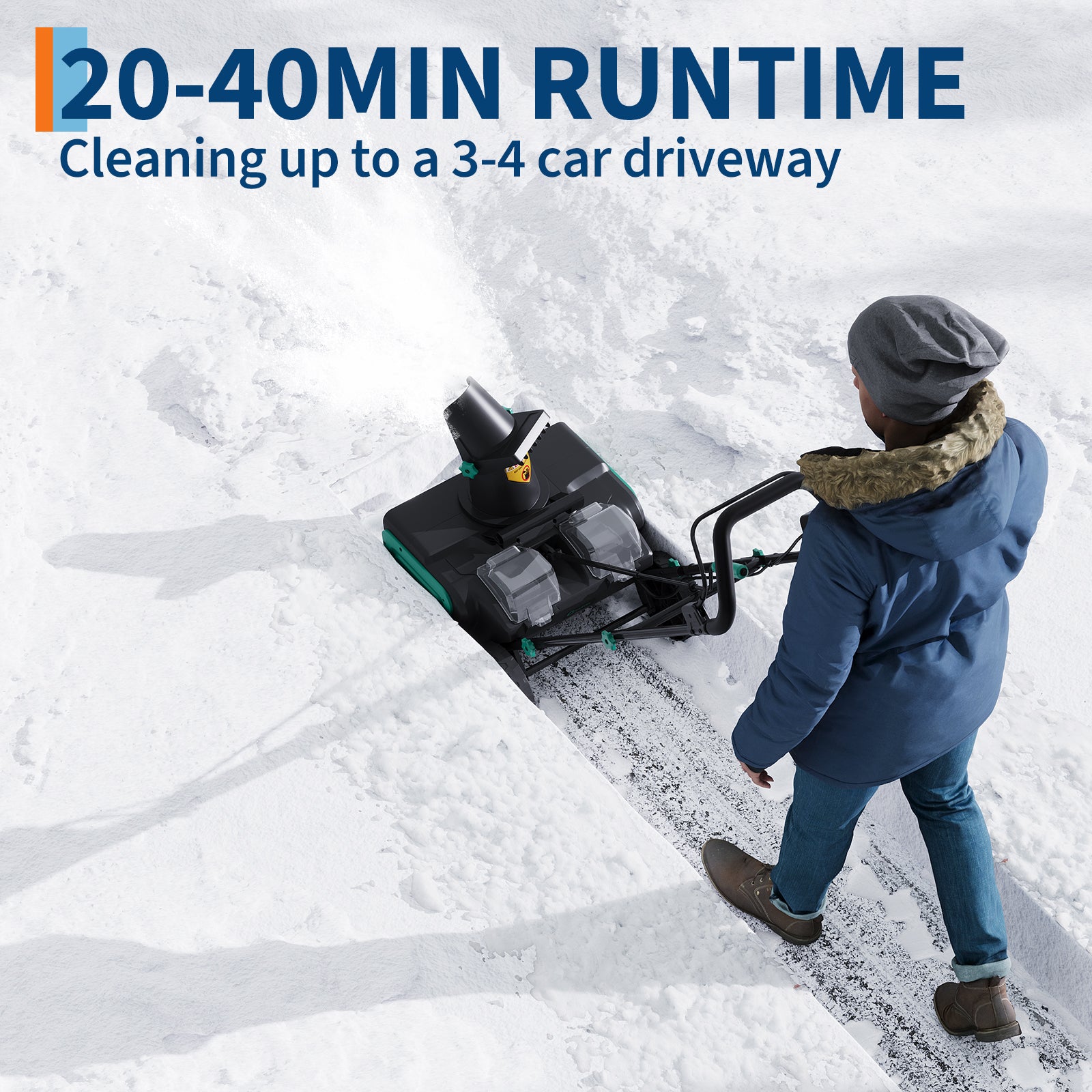 Garvee 20" Cordless Electric Snow Blower- 20V 4.0Ah Battery Powerful Motor 19.6FT Throw Distance Lightweight Maneuverable for Driveways Patios Sidewalks
