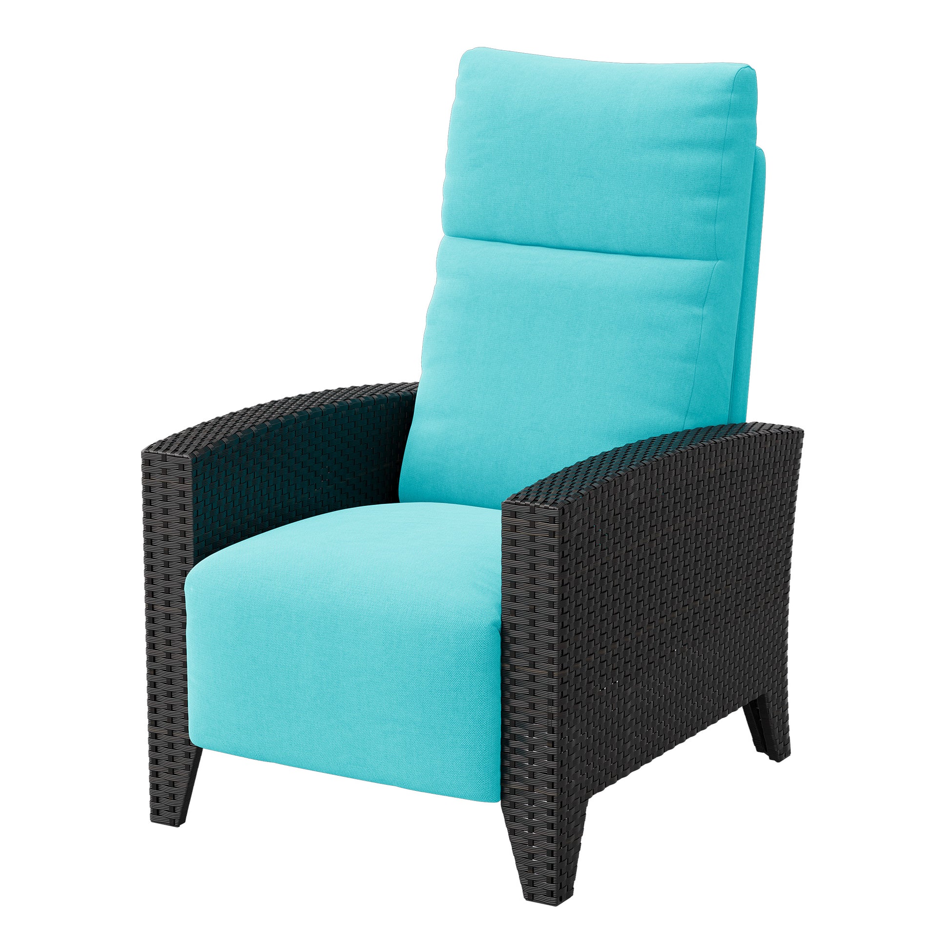 Garvee Black Rattan Outdoor Recliner Chair with 175° Backrest, Footrest, Flip-Up Table & Turquoise Cushion