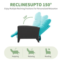Garvee Black Rattan Outdoor Recliner Chair with 175° Backrest, Footrest, Flip-Up Table & Turquoise Cushion