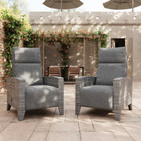 Garvee Gray Rattan Outdoor Recliner Chair with 175° Backrest, Footrest, Flip-Up Table & Light Gray Cushion