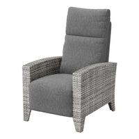 Garvee Gray Rattan Outdoor Recliner Chair with 175° Backrest, Footrest, Flip-Up Table & Light Gray Cushion