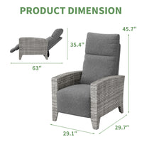 Garvee Gray Rattan Outdoor Recliner Chair with 175° Backrest, Footrest, Flip-Up Table & Light Gray Cushion