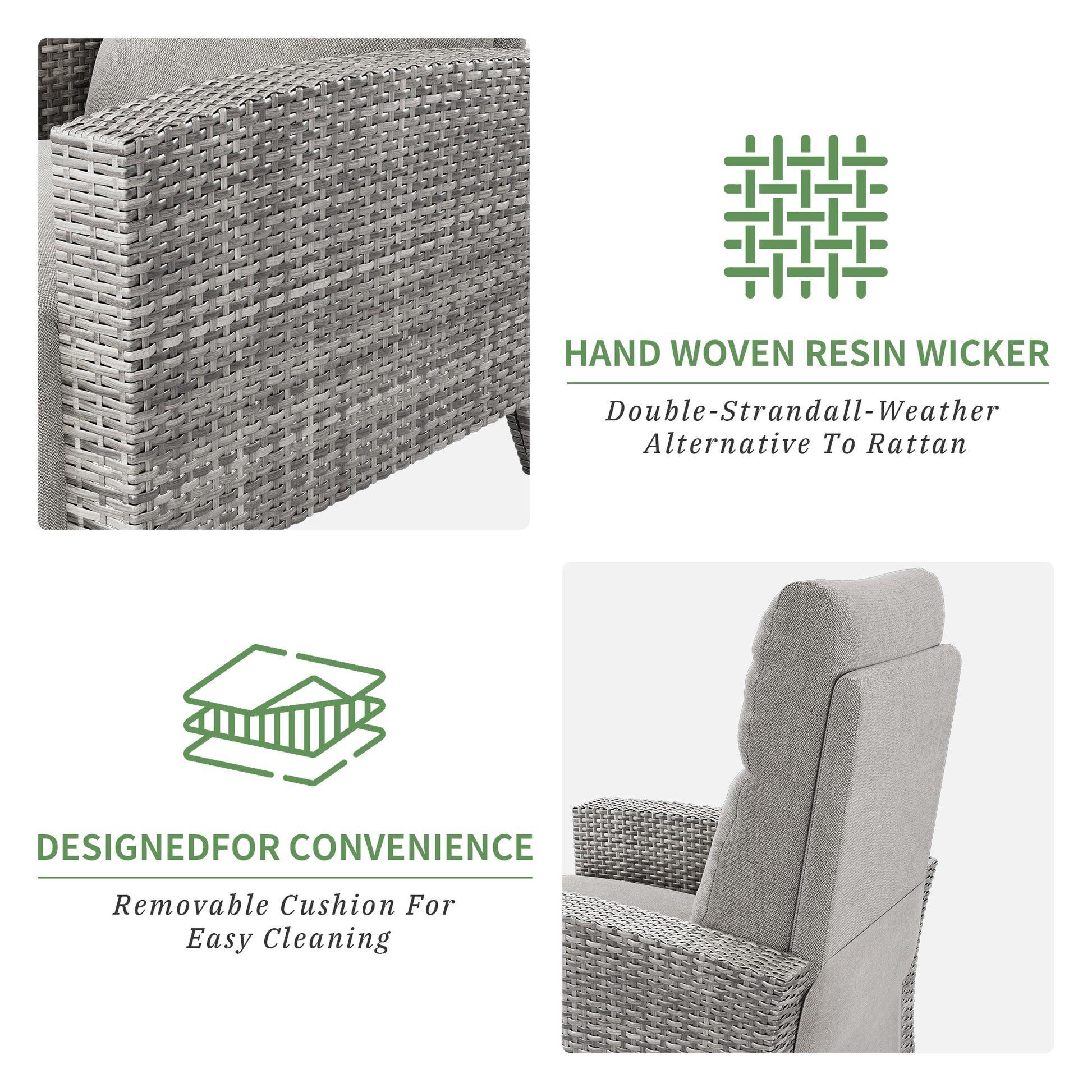 Garvee All-Weather Wicker Patio Recliner Chair with Adjustable Backrest, Footrest, Flip-Up Table & Taupe Cushion