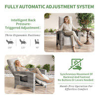 Garvee All-Weather Wicker Patio Recliner Chair with Adjustable Backrest, Footrest, Flip-Up Table & Taupe Cushion