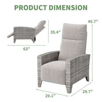 Garvee All-Weather Wicker Patio Recliner Chair with Adjustable Backrest, Footrest, Flip-Up Table & Taupe Cushion