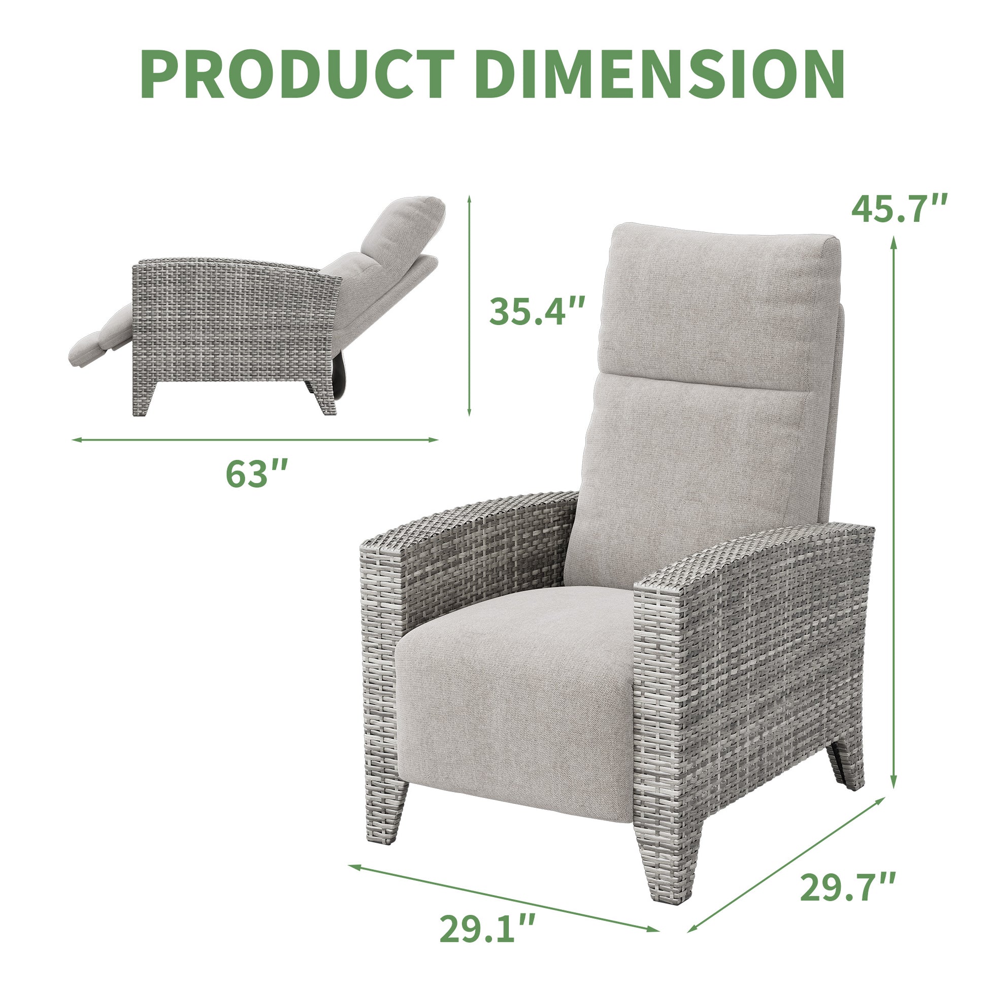 Garvee All-Weather Wicker Patio Recliner Chair with Adjustable Backrest, Footrest, Flip-Up Table & Taupe Cushion