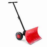Garvee 29.1"x14.2"  Snow Shovel with Wheels Heavy Duty Steel Blade Adjustable Angle & Height Handle Durable Rubber Wheels for Driveway Pavement - Red