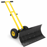 Garvee 29"W X 19.8"H Snow Shovel with Wheels Carbon Steel 29" Metal Blade Adjustable Handle & Angles Double Rod Design Anti-Slip Grip for Driveways Sidewalks Yards - Black & Yellow