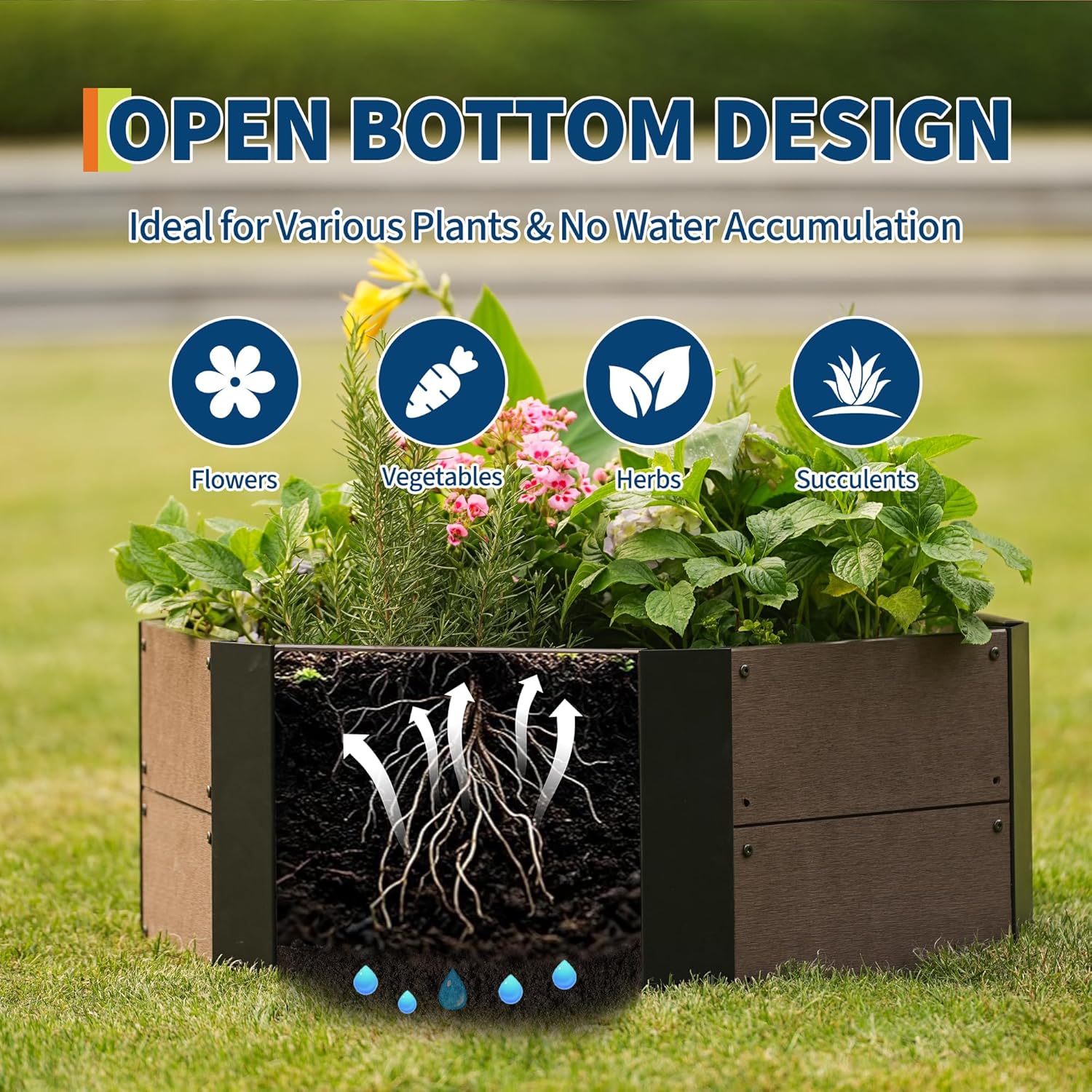 Garvee Hexagon Raised Garden Bed Kit – 6-Panel Wood Look Planter Box – 12.8" Deep Large Planting Container for Herbs, Vegetables, Flowers – Indoor/Outdoor Use on Patio, Balcony, Yard