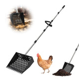 Garvee 9.8'' Chicken Poop Scooper and Rake, 2-in-1 Metal Chicken Coop Scoop with 24'' to 68.9'' Adjustable Stainless Steel Handle, Multifunctional Sifting Shovel for Coops and Small Farm Animals